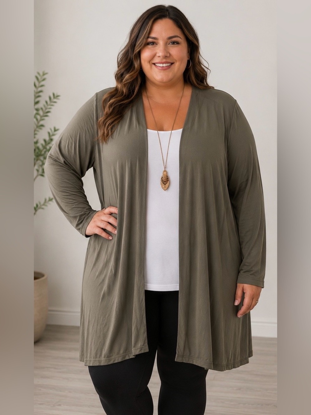 Shiela Rose Olive, Open Front Long Sleeve Sweater Size 2X